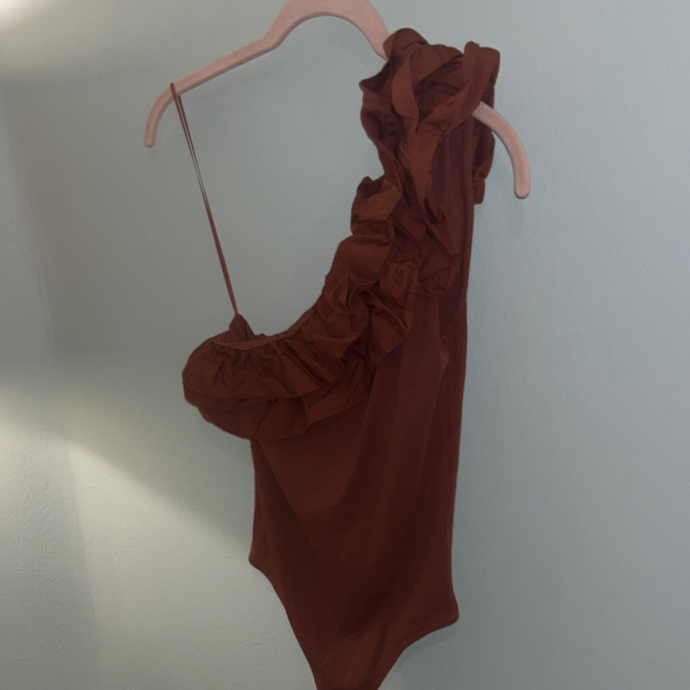 Express Ruffled Bodysuit in Brown